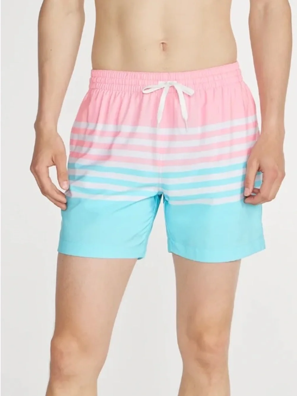 Chubbies Men’s Swim Trunks Shorts Pink Teal Stripe Large 5.5” Inseam